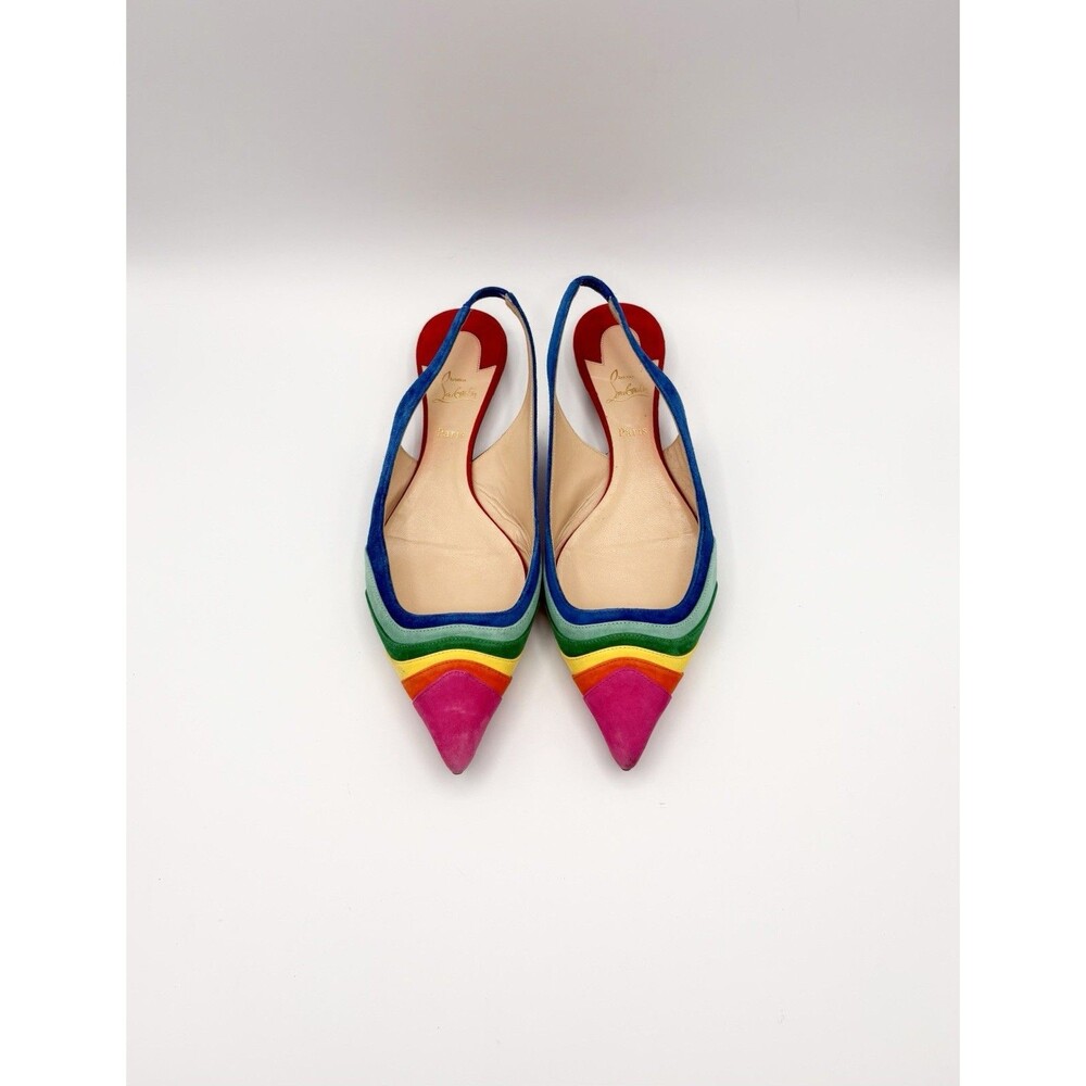 Christian Louboutin Rainbow Suede Slingback Pointed Toe Ballet Flat Size EU 36.5